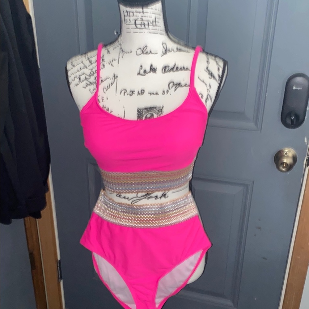 Hot Pink Mesh Two-Piece Swimsuit